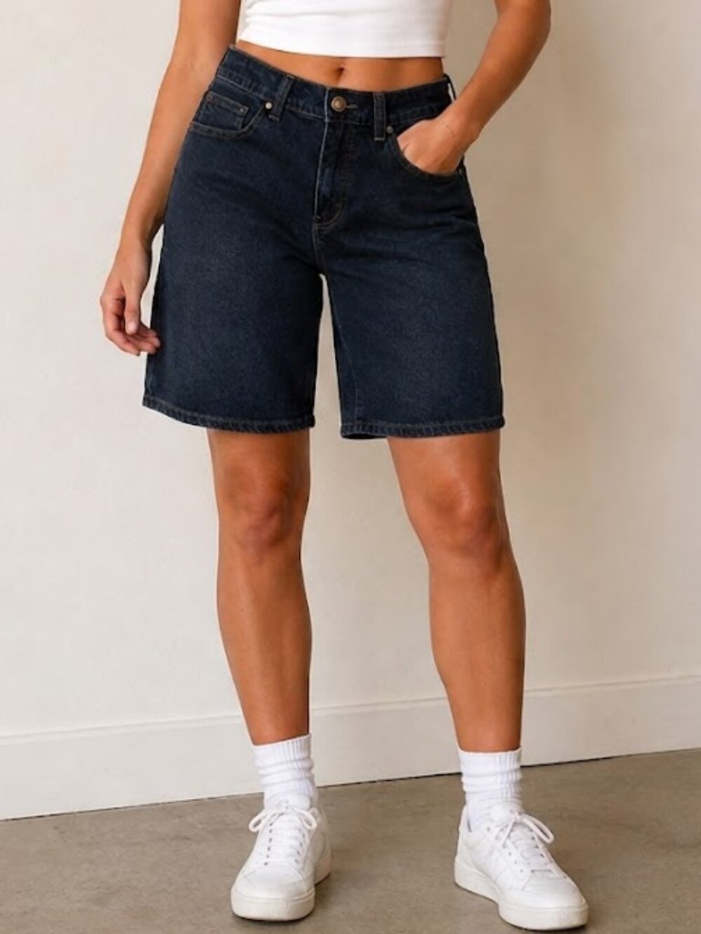 *3 FOR $9* Croft & Barrow Dark Wash Rinse Long Knee Length Wide Leg Jean Shorts